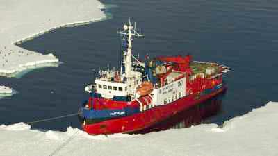 The former Astrolabe ship stopped by the ice floe