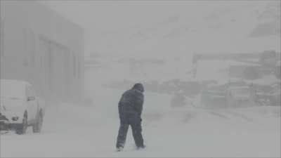 Mario Zucchelli Antarctic station during a late spring snow storm