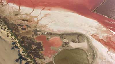 Close shots of salt marshes,Pink Lake