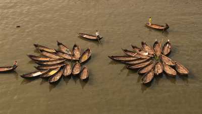 Small traditional boats in Sadarghat Harbour