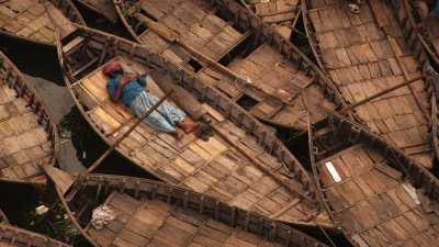 Traditional wooden boats, Sadarghat harbour