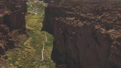 Canyon like green enclosed valley