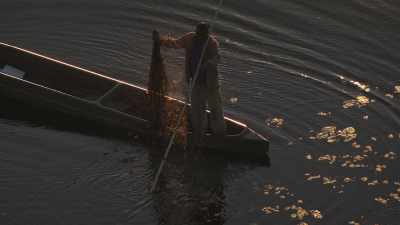 fisherman and its nets, tourists and elephants