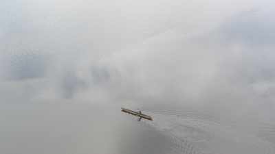 Pirogues on the Imboulou dam's lake