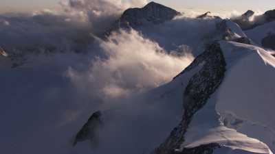 Snow-capped mountains at sunset, Bernina Range