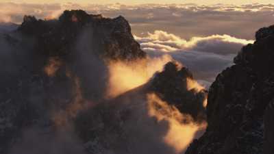 Snow-capped mountains at sunset, Bernina Range