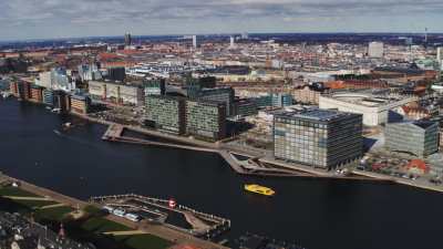 Copenhagen, Langebro bridge, canal and the city center