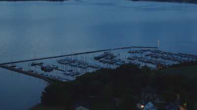 Marina and city at night