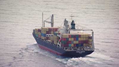 Container ship off the city of Bejaia