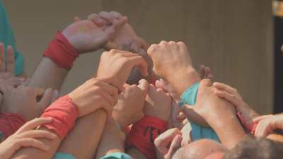 The Castellers, human towers in Catalonia,  close shots