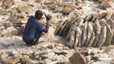 Tough salt extraction on Lake Assal