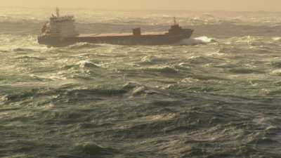 Freighter in a storm