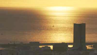 Seashore and liners at sundown