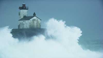 Storm at sea around Tevennec lighthouse