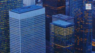 The business district of Paris La Defense by dusk