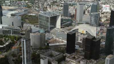 The business district of Paris La Defense with the esplanade, the site CNIT and the Grande Arche de la Défense