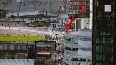 The business district of Paris La Defense with the esplanade and the Grande Arche de la Défense