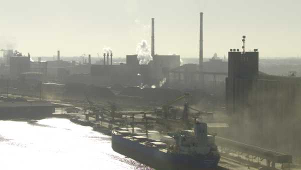 Loading a grain cargo ship