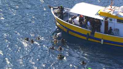 Diving boats and swimmers around Port Cros