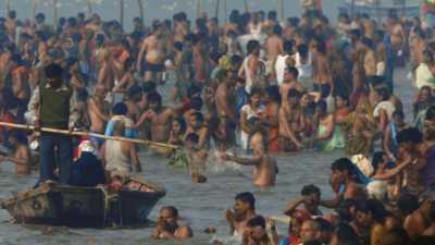 Crowd bathing during Kumbh Mela