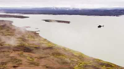 Nordurflug Helicopter flying over the Vatnajokull