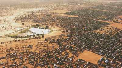 Wide view of Hagadera Camp and arid fields