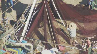 Small port of El Jebeha, fishermen, net