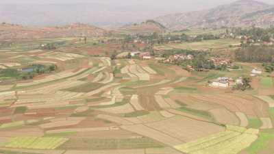 Cultivated fields landscape, villages