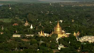 Bagan temples golden domes in the forest