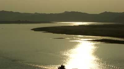 Bagan temples on the lake's shore