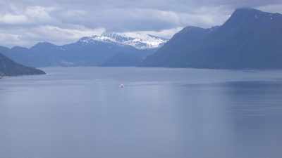 Fjord and Hurtigruten cruise boat