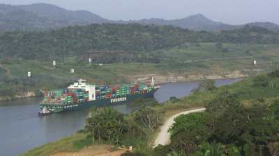 Ship transiting on the canal