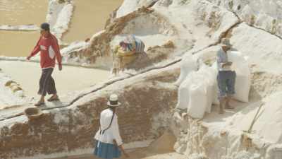 Traditional Maras salt ponds workers