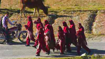 Pakistani schoolgirls going to school