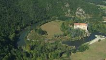 The Loire river curves and Lavoute Castle