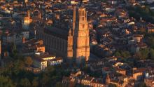 The city in the golden sunset light