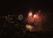 Fireworks over sparkling Eiffel Tower