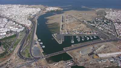 Flight over Sale, its marina and the seashore