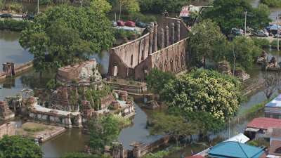 Flooded historical remains in the city