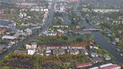 Wide shots of flooded districts