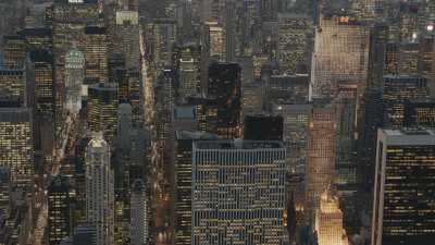 The illuminated forest of skyscrapers by night