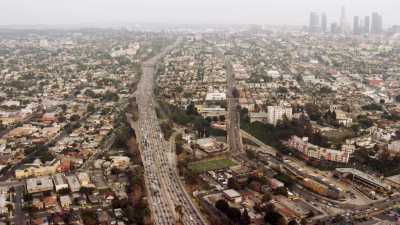 Coming close to los Angeles and flight over the city