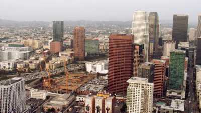 Skyscrapers and Los Angeles boulevard