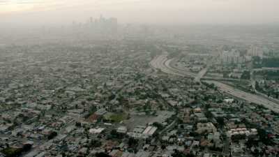 road traffic in Los Angeles in the mist, intersections