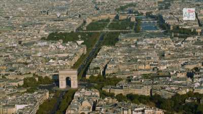 The business district of Paris La Defense with the Triumphal Way, from Nanterre up to Paris