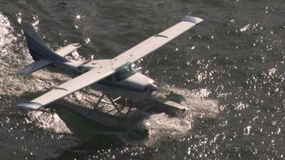 sea plane and helicopter on the lake