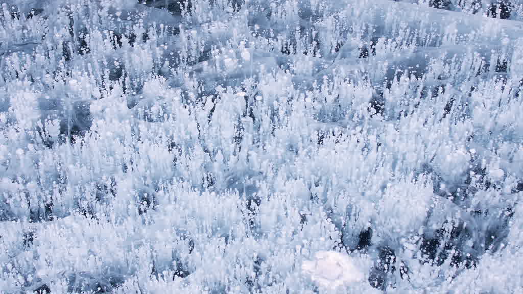 Methane Bubbles Trapped in Lake Baikal Ice