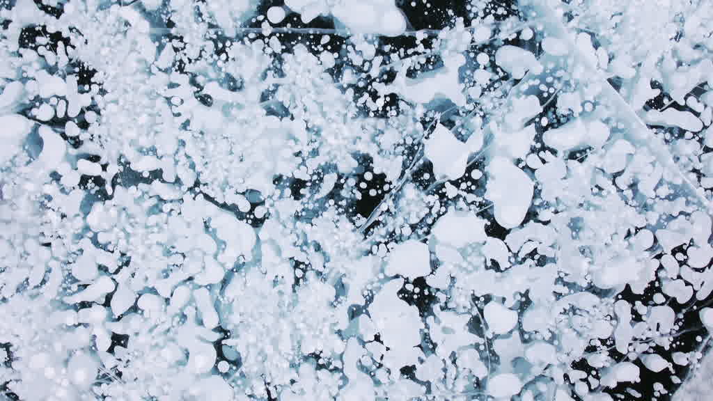 Methane Bubbles Trapped in Lake Baikal Ice
