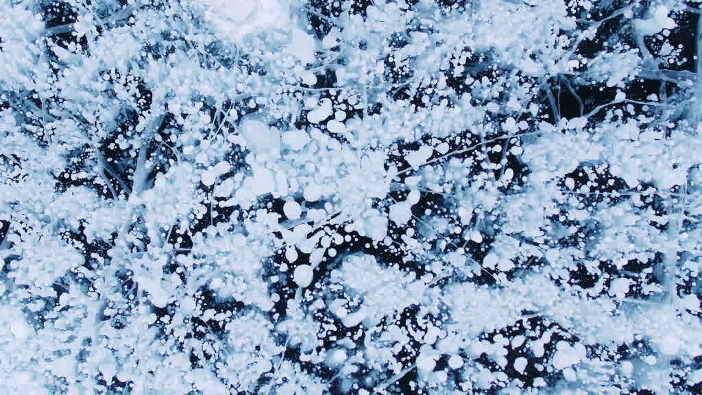 Methane Bubbles Trapped in Lake Baikal Ice