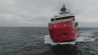 The icebreaker *L'Astrolabe* at sea off the coast of Tasmania.